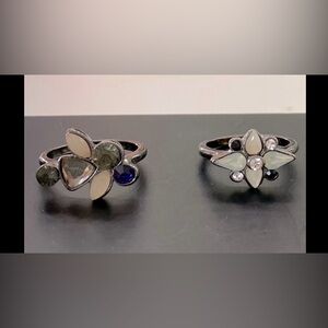Akira Silver tone Blue ivory Women's Rings set of two 7” and 7 1/2”
